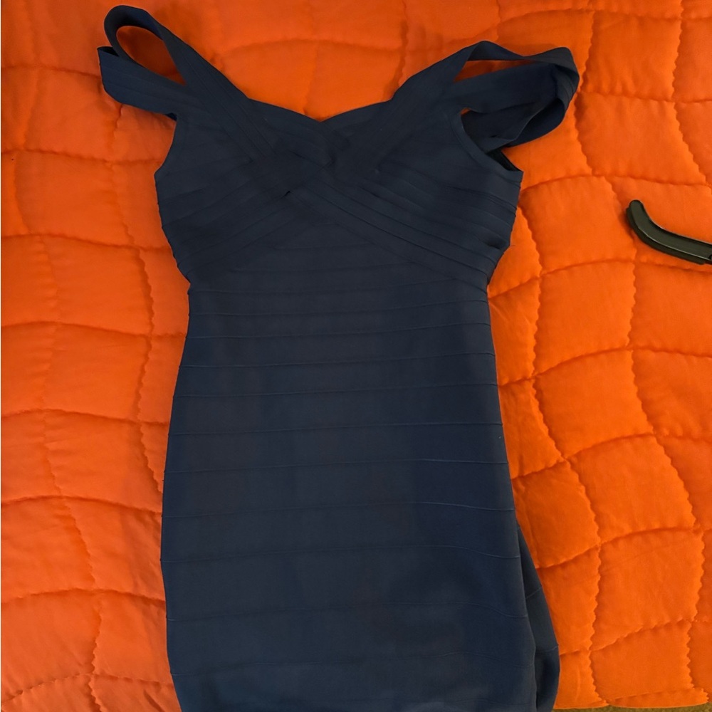 Fashion Nova Navy One-Shoulder Bandage Dress